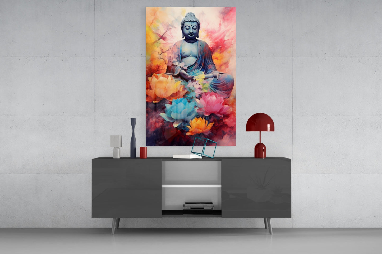 Sapphire Buddha Watercolor Glass Wall Art