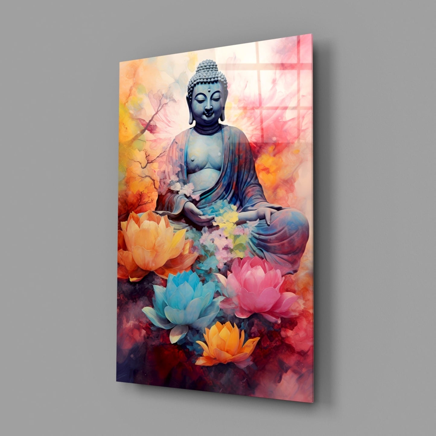 Sapphire Buddha Watercolor Glass Wall Art
