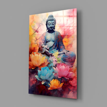 Sapphire Buddha Watercolor Glass Wall Art