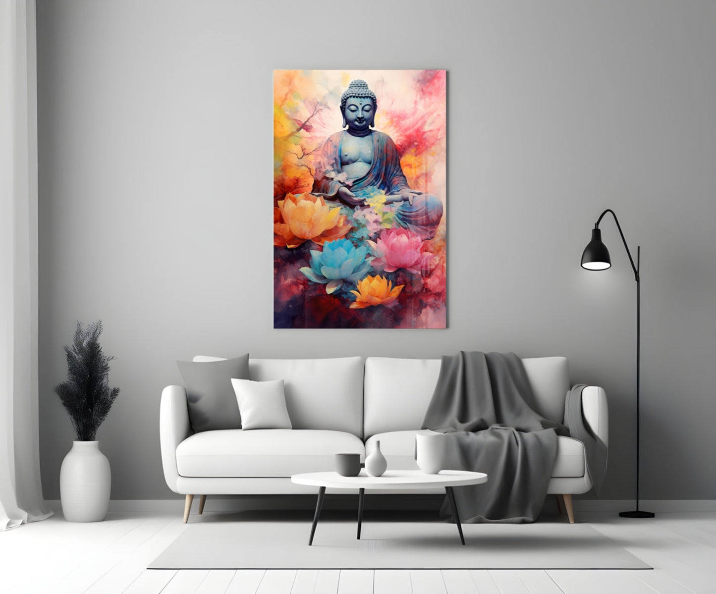 Sapphire Buddha Watercolor Glass Wall Art