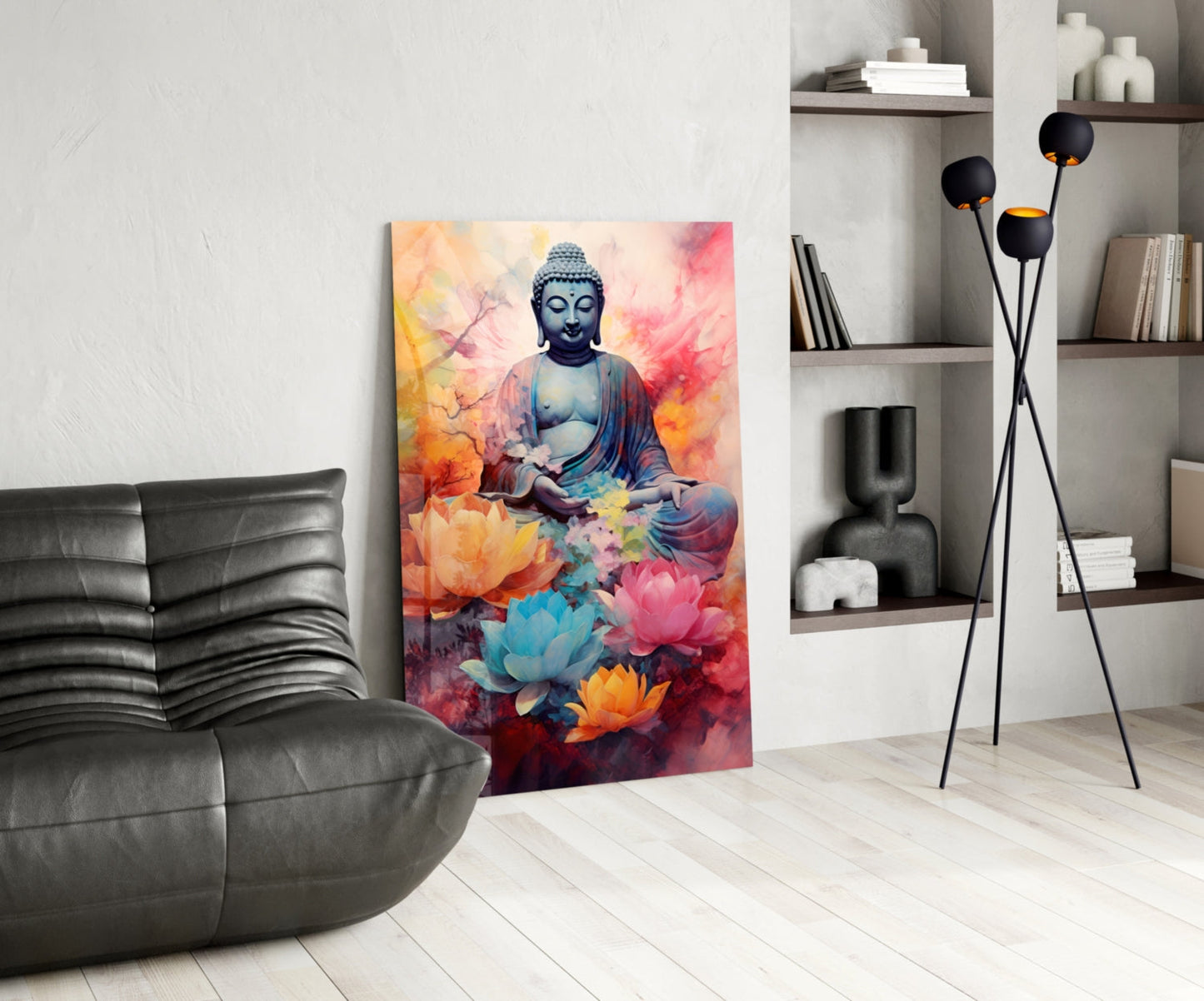 Sapphire Buddha Watercolor Glass Wall Art