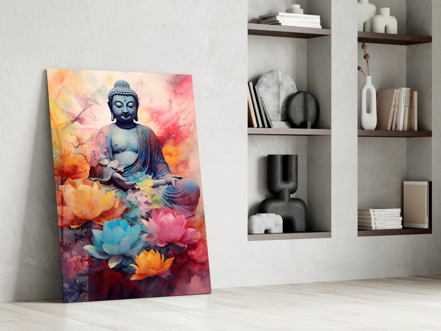 Sapphire Buddha Watercolor Glass Wall Art