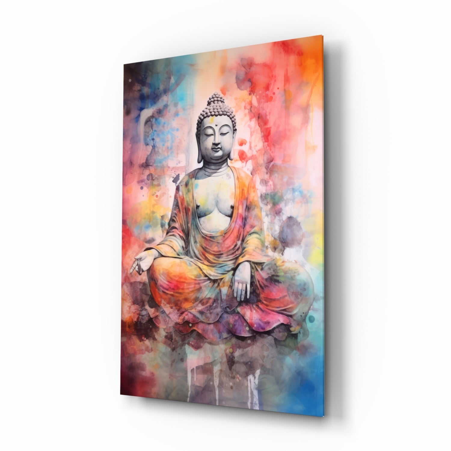 Buddha Glass Wall Art hanging on a wall
