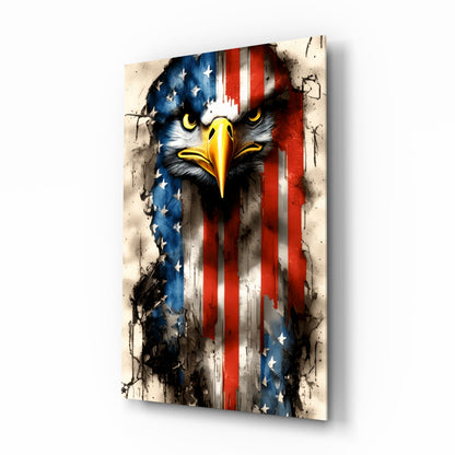 American Eagle painterly grunge tempered glass wall art