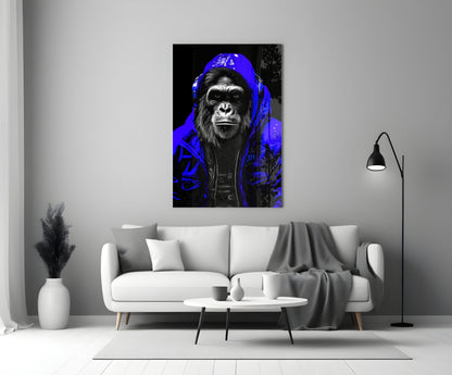 Cobalt Ape Glass Wall Art