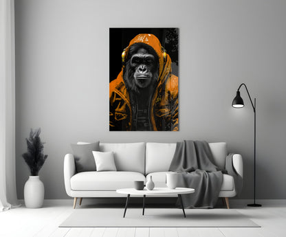 Tangerine Ape Glass Wall Art