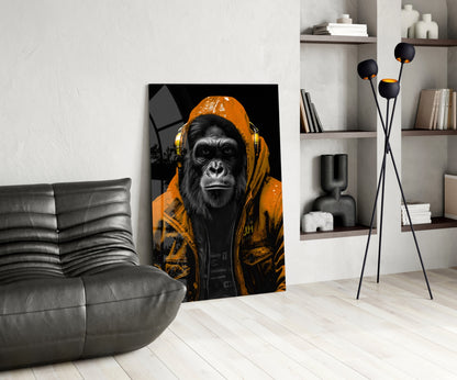 Tangerine Ape Glass Wall Art