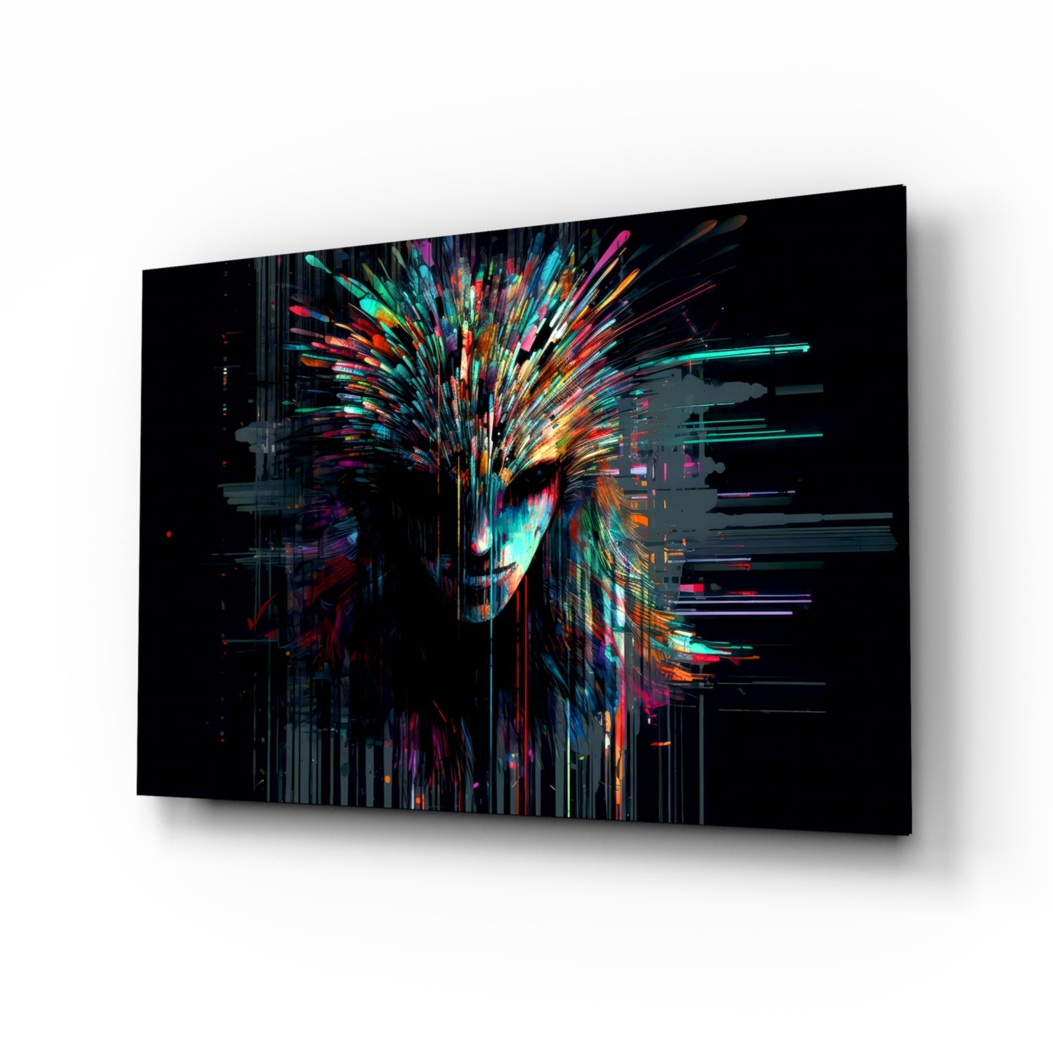 Face of Color Sticks glass wall art abstract portrait
