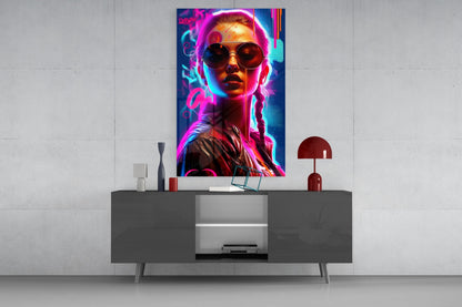 Neon Aviator Woman Glass Wall Art