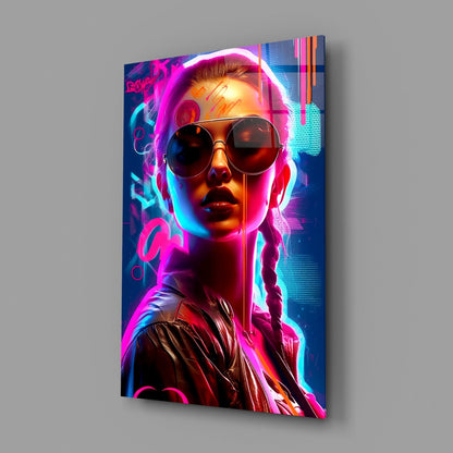 Neon Aviator Woman Glass Wall Art