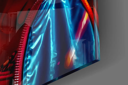 Neon Woman in Pink Glasses Glass Wall Art