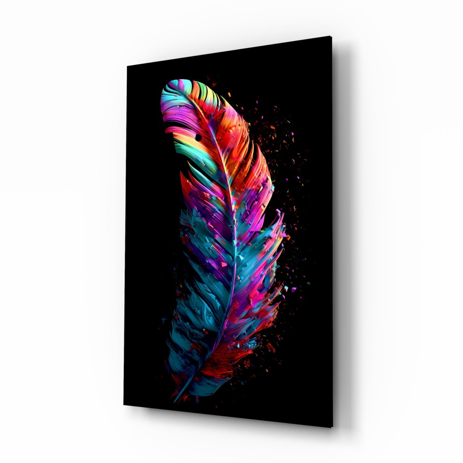 Feather glass wall art iridescent design
