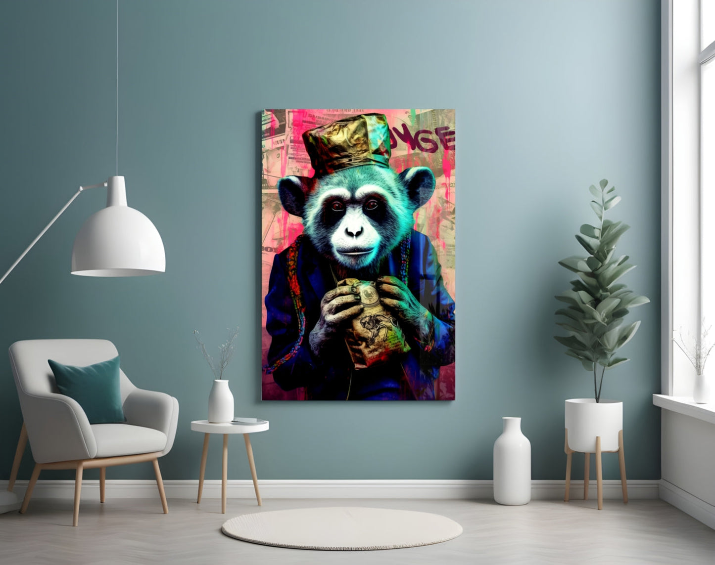 Monkey the Worker Glass Wall Art