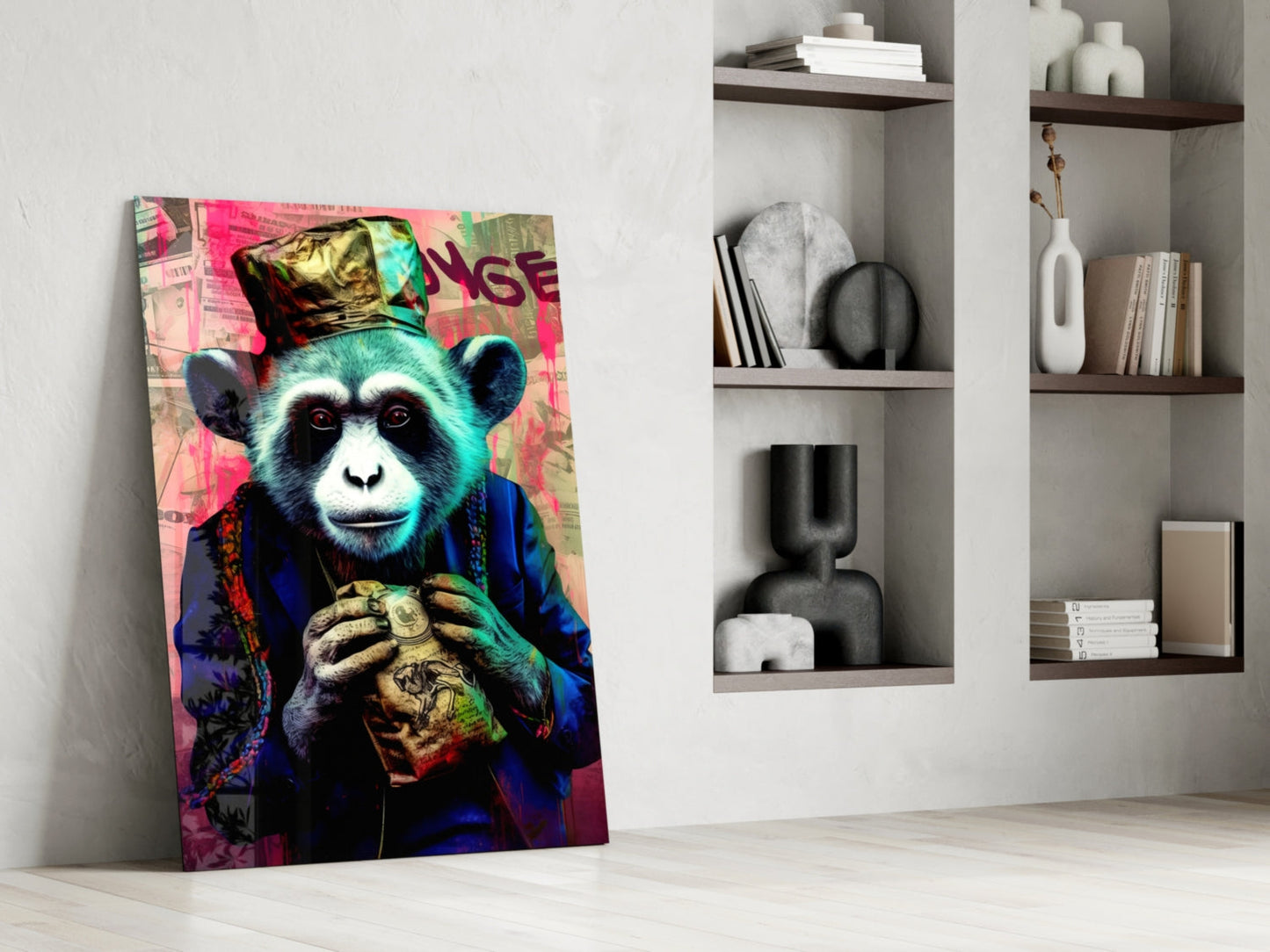 Monkey the Worker Glass Wall Art