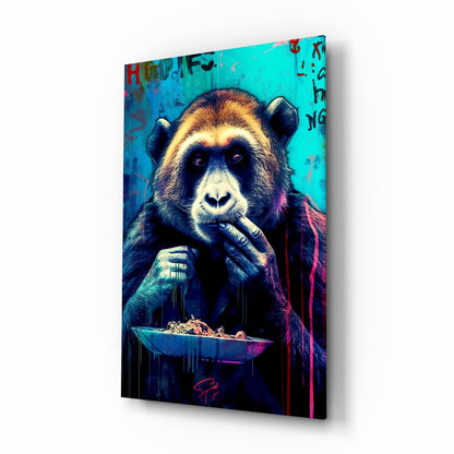 Hungry monkey graffiti glass wall art panel