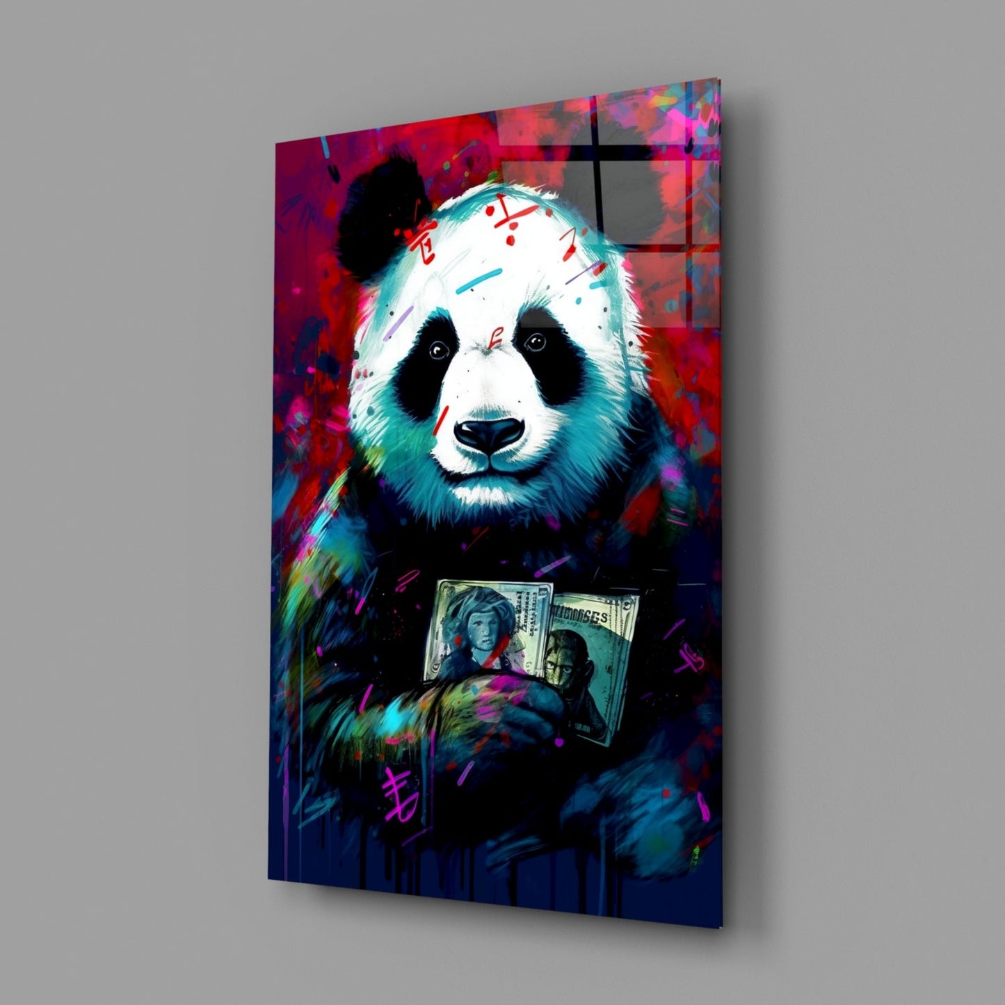 Bibliophile Panda Glass Wall Art Pop Art Print