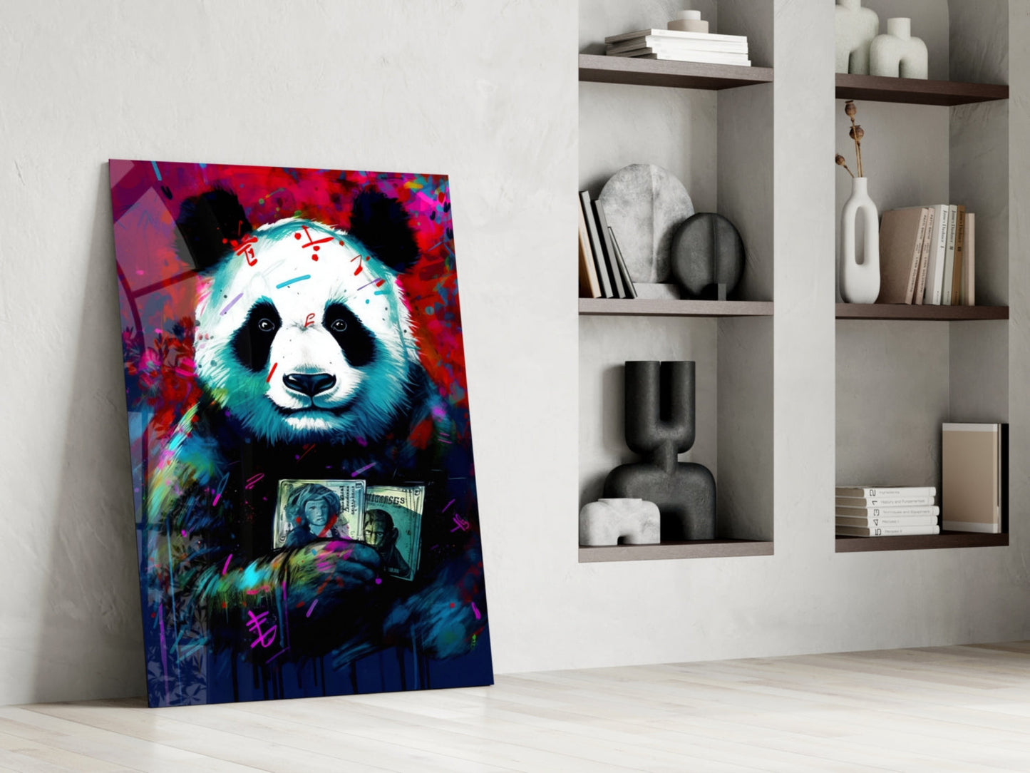 Bibliophile Panda Glass Wall Art Pop Art Print