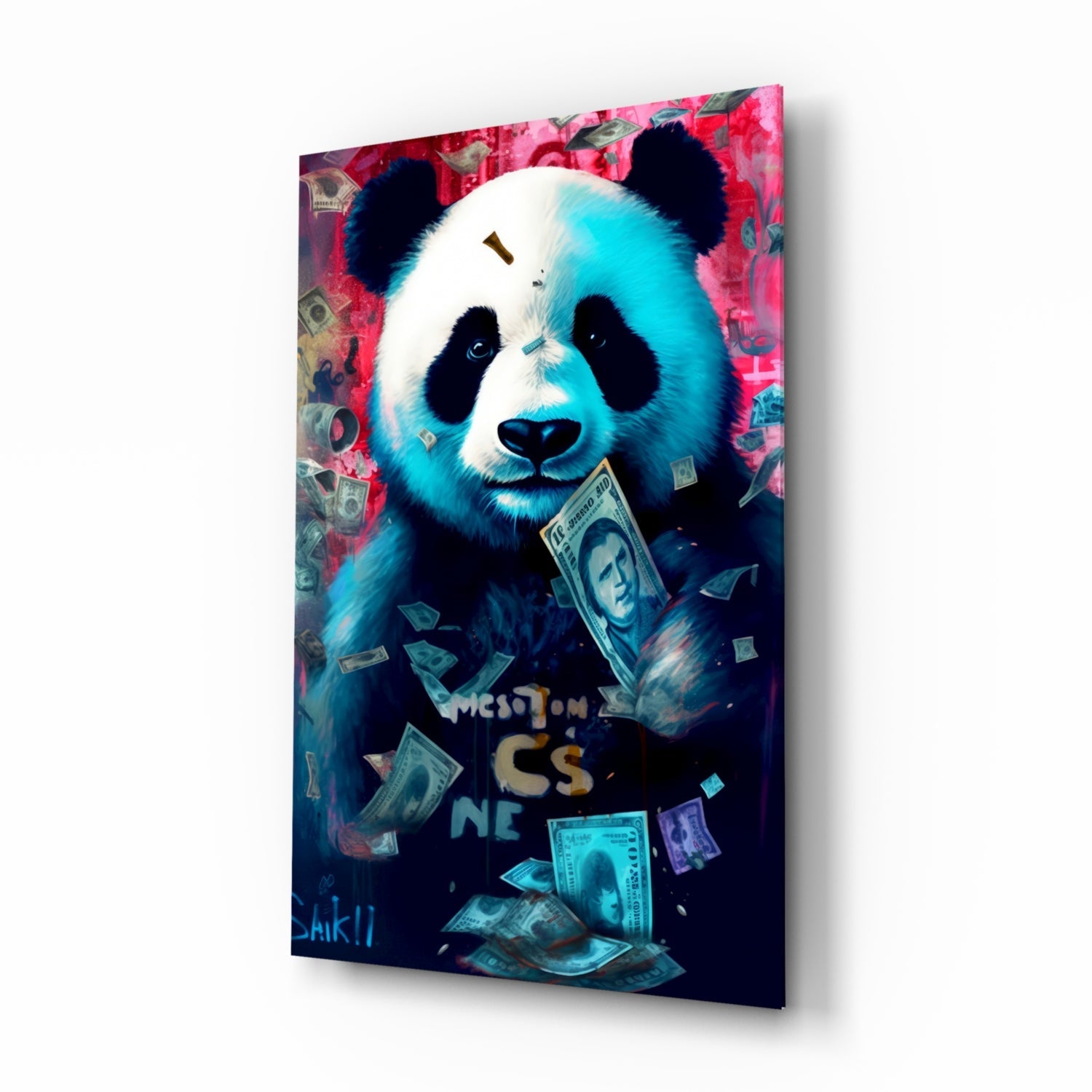 Rich panda pop graffiti glass wall art