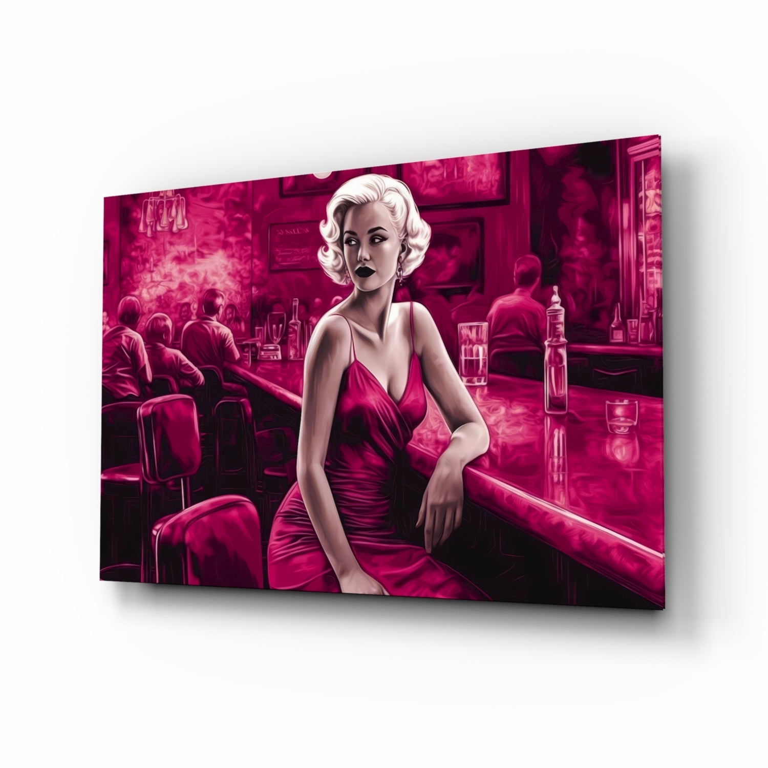 Magenta blonde at diner bar glass wall art