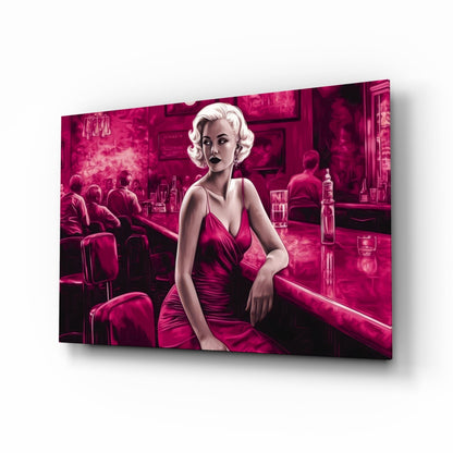Magenta blonde at diner bar glass wall art