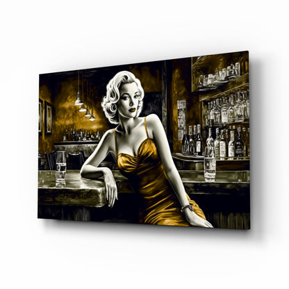 Amber vintage bar scene glass wall art
