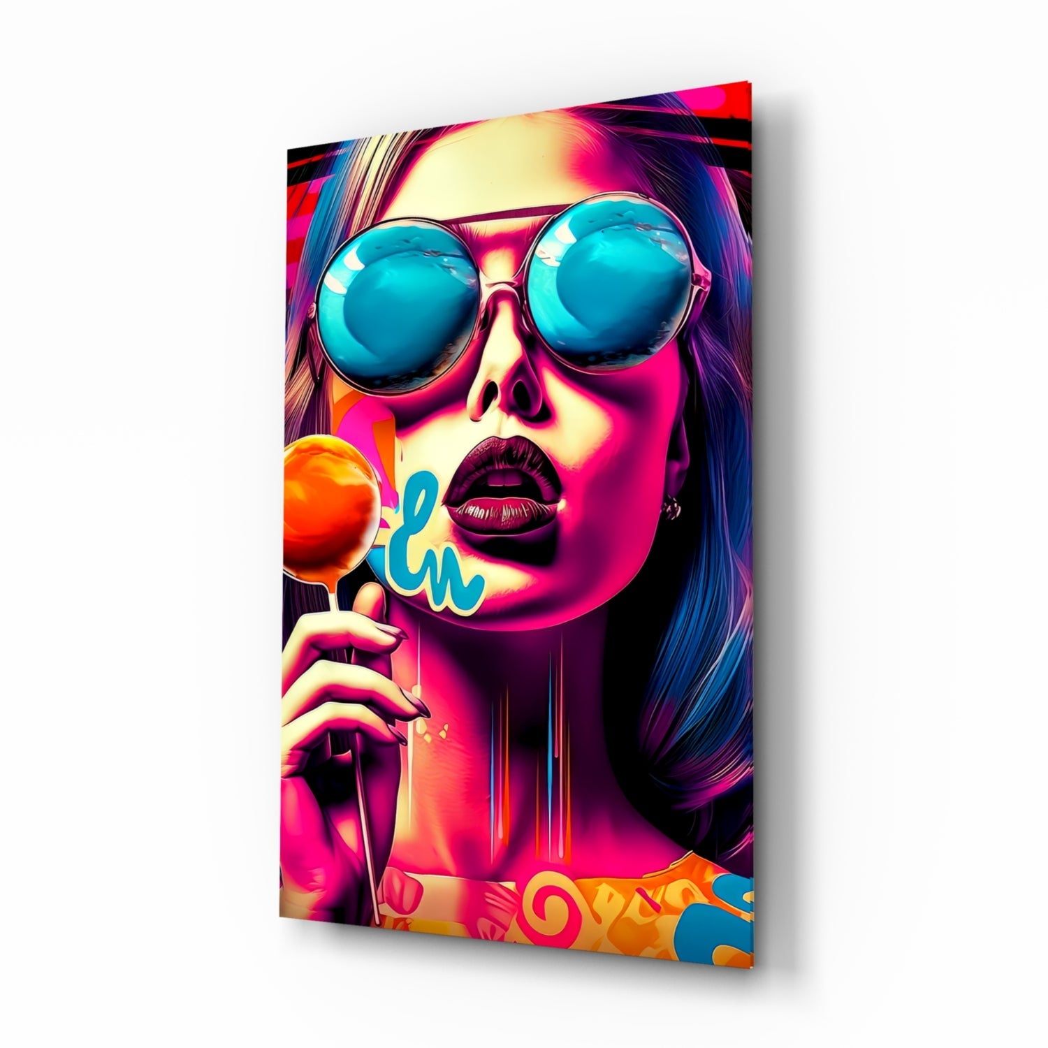 Mirror Glasses Orange Lollipop Glass Wall Art