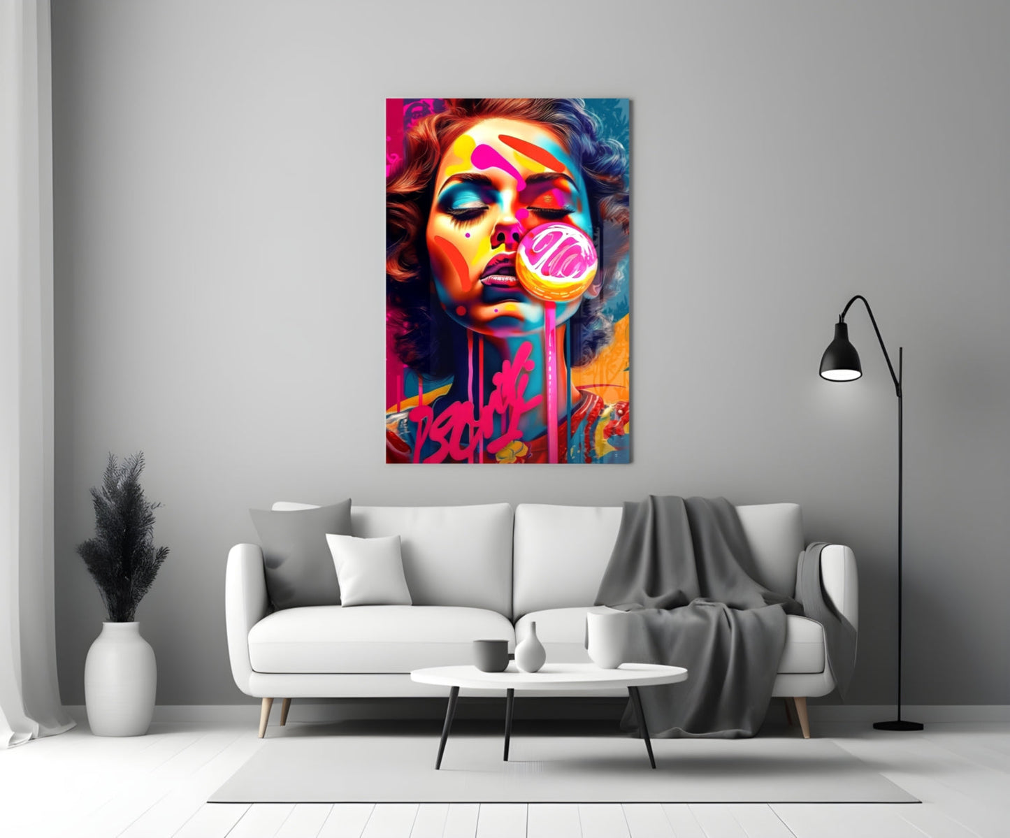 Pink Lollipop Woman Glass Wall Art