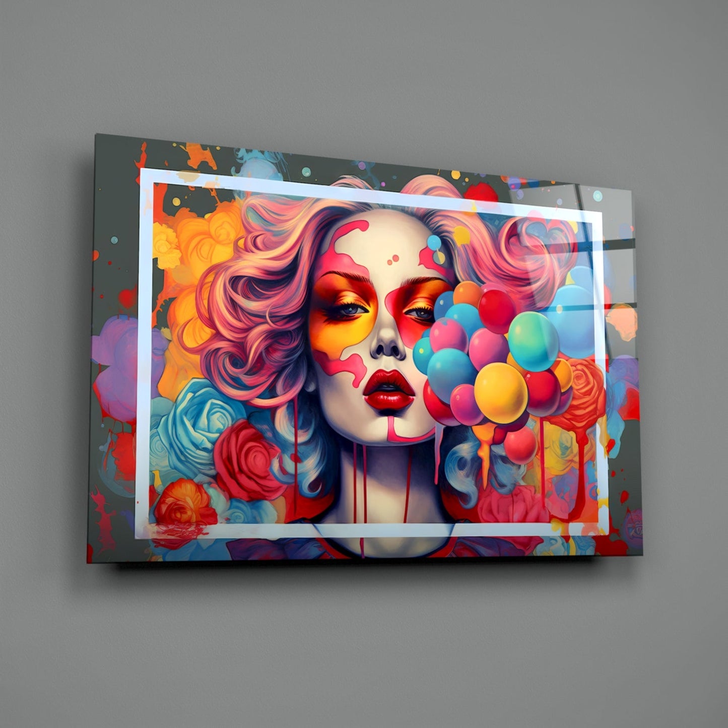 Balloons and the Kiss Glass Wall Art