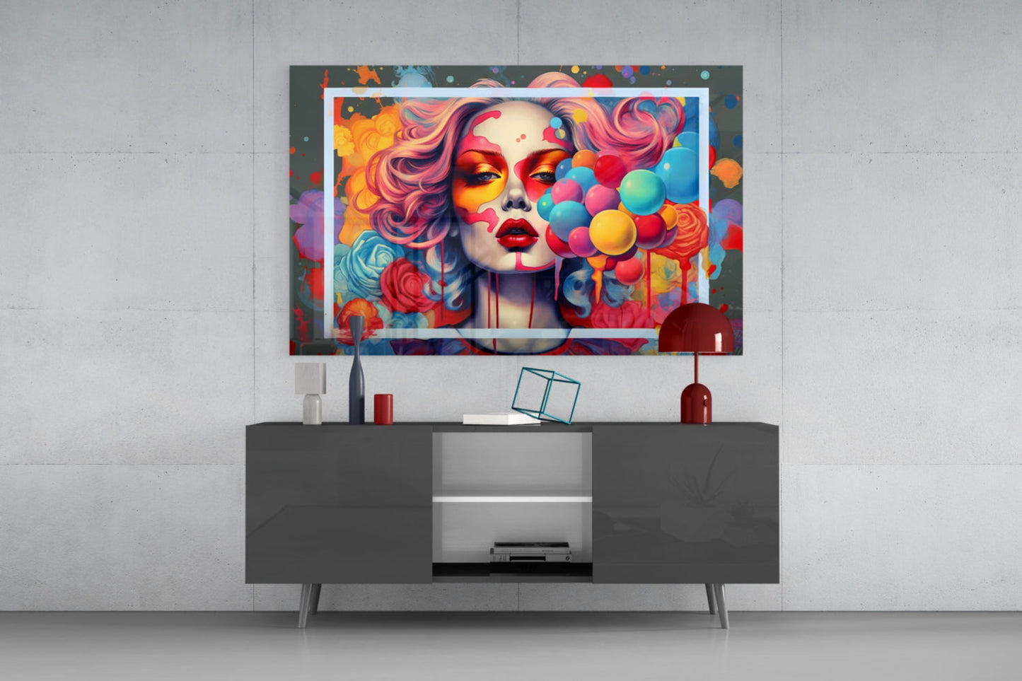 Balloons and the Kiss Glass Wall Art
