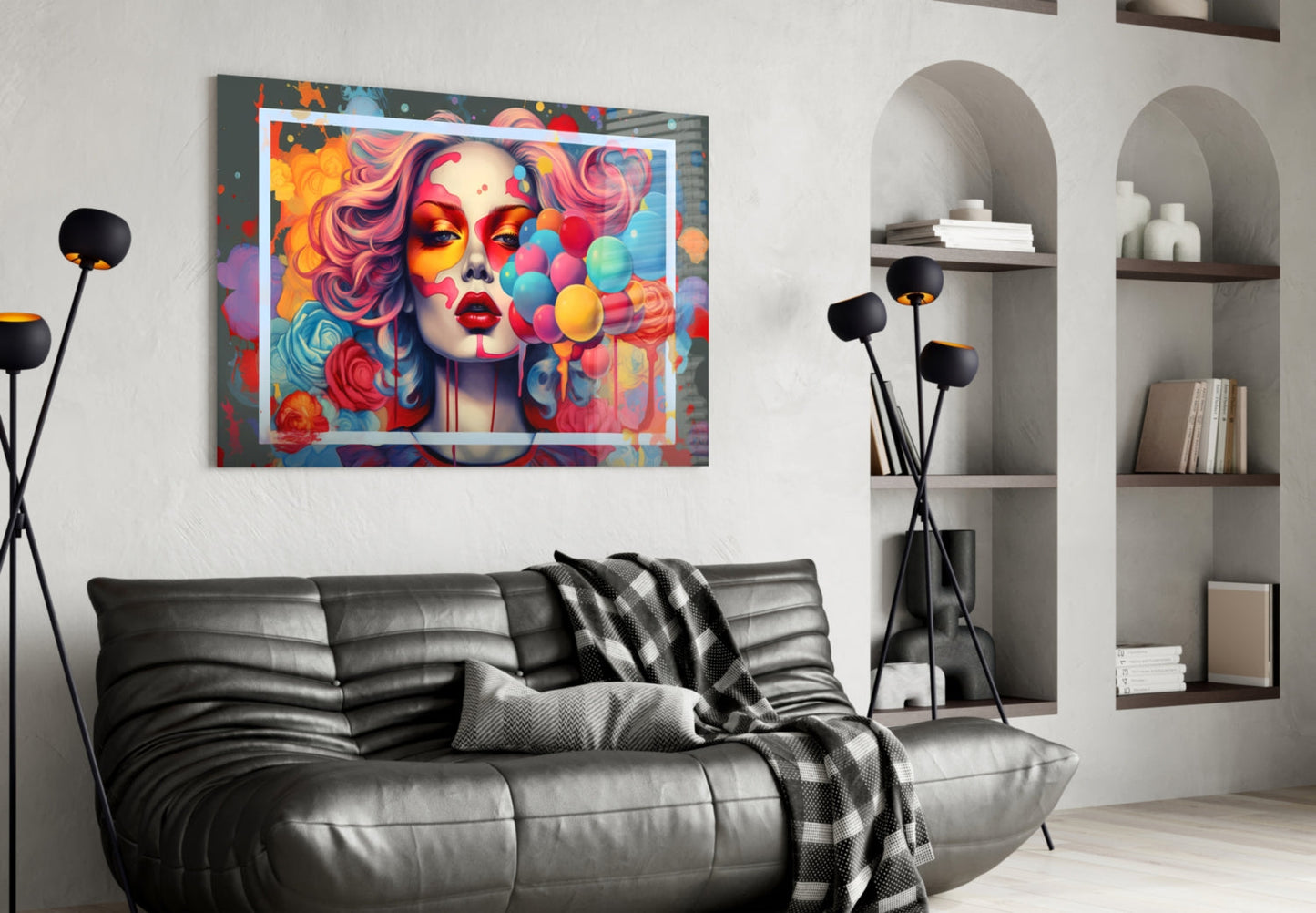 Balloons and the Kiss Glass Wall Art