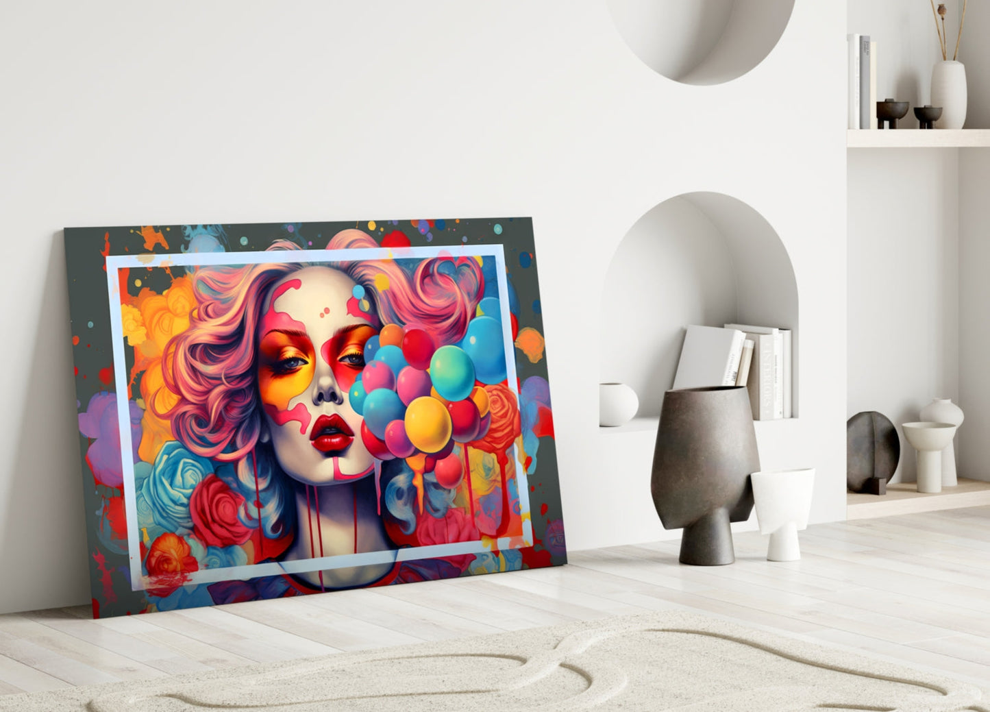 Balloons and the Kiss Glass Wall Art