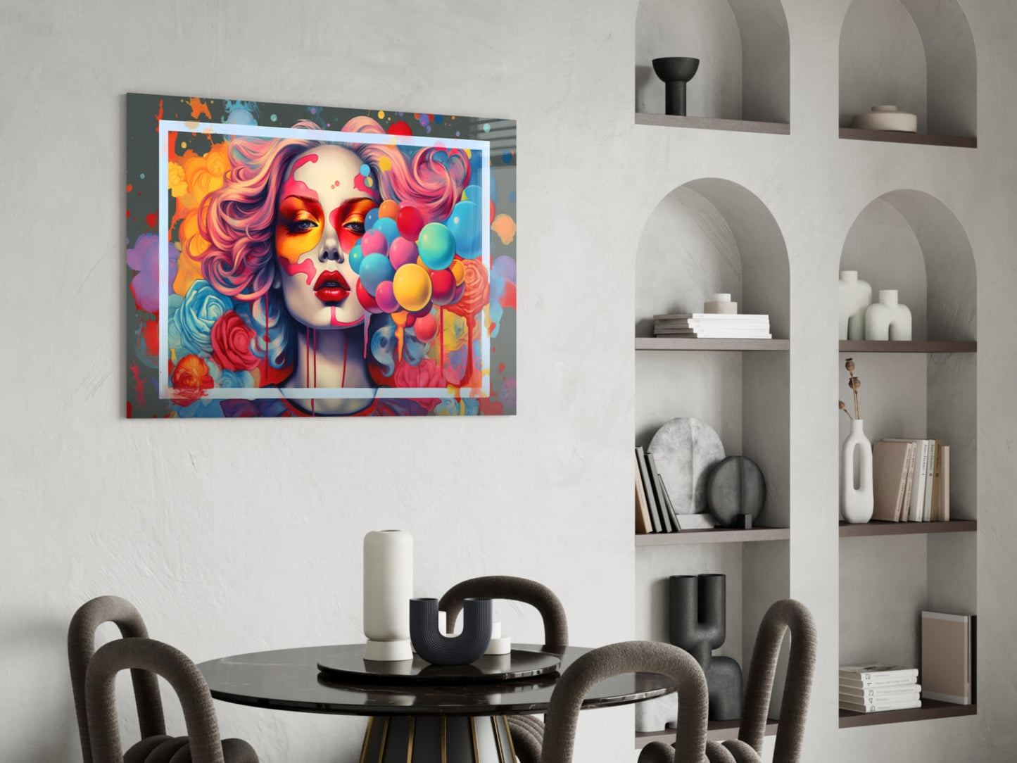 Balloons and the Kiss Glass Wall Art