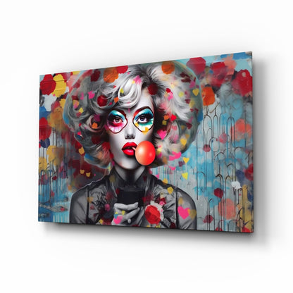 Red bubble gum confetti hearts pop art glass wall art