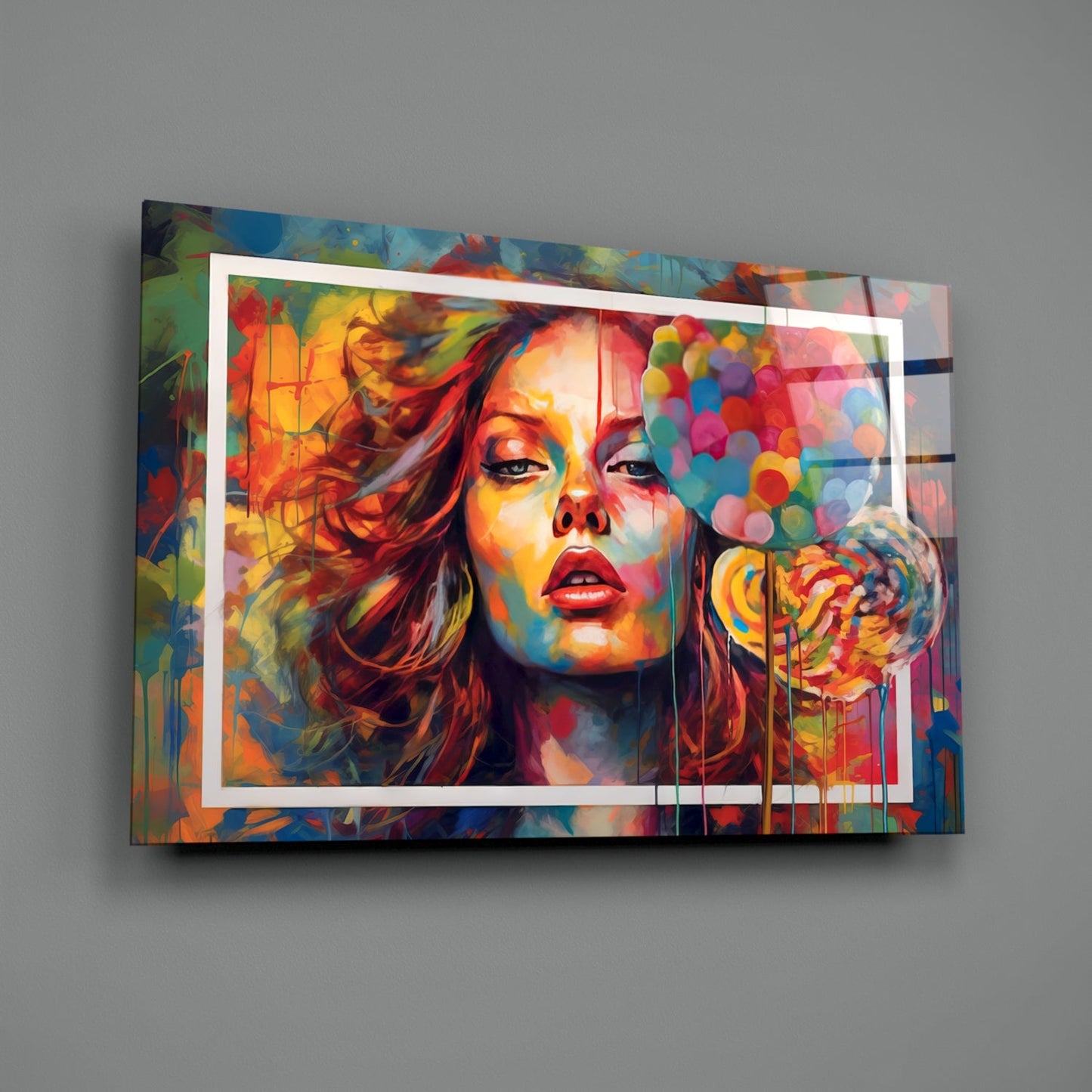 Orange Kiss Pop Art Portrait Glass Wall Art