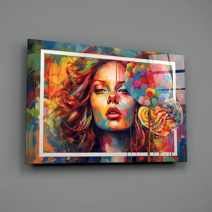 Orange Kiss Pop Art Portrait Glass Wall Art