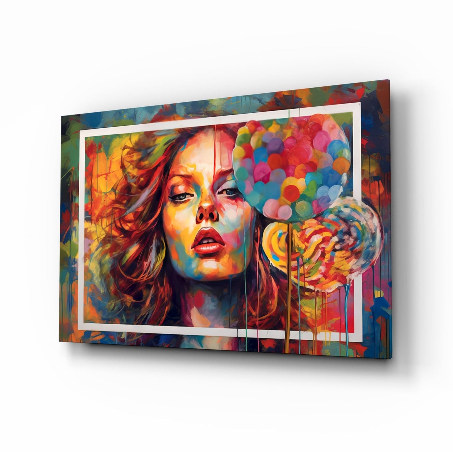Orange kiss pop art portrait glass wall art
