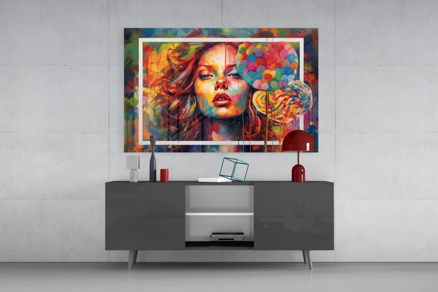 Orange Kiss Pop Art Portrait Glass Wall Art