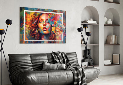 Orange Kiss Pop Art Portrait Glass Wall Art