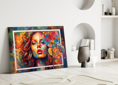 Orange Kiss Pop Art Portrait Glass Wall Art