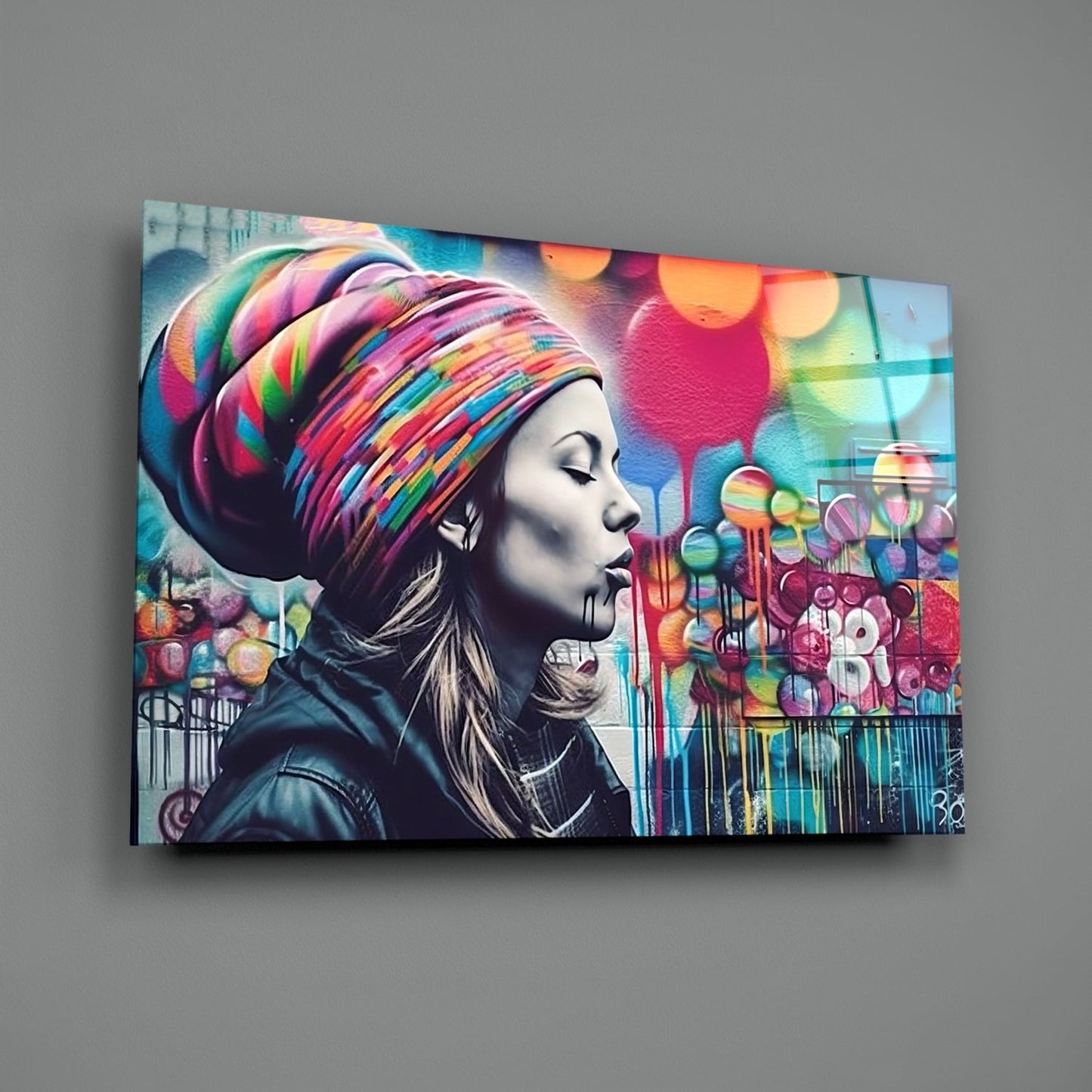 Rainbow Turban Woman Glass Wall Art
