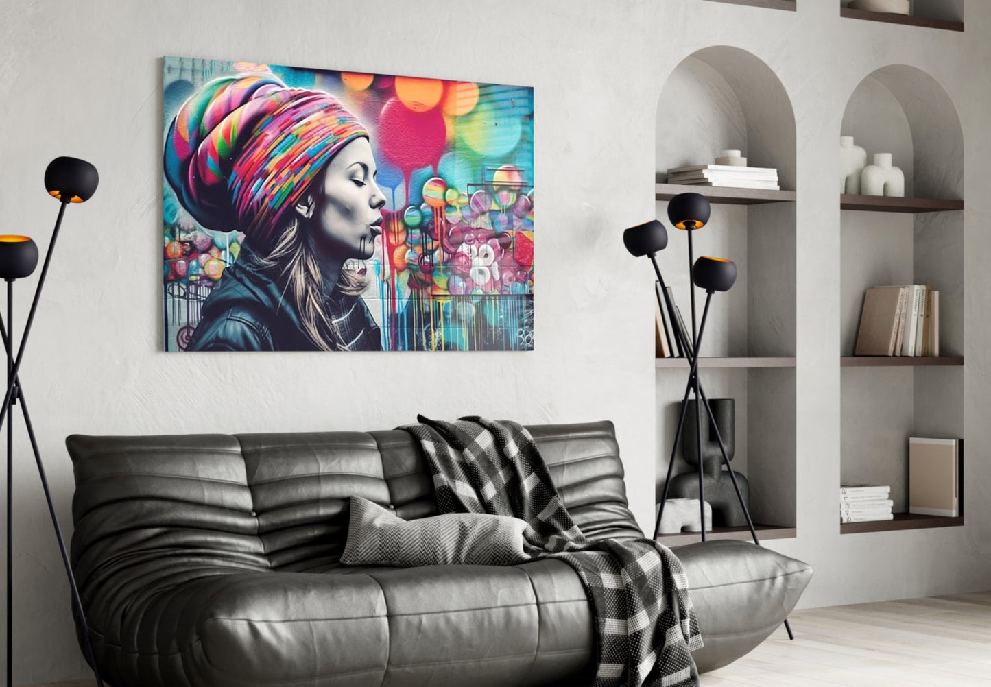 Rainbow Turban Woman Glass Wall Art