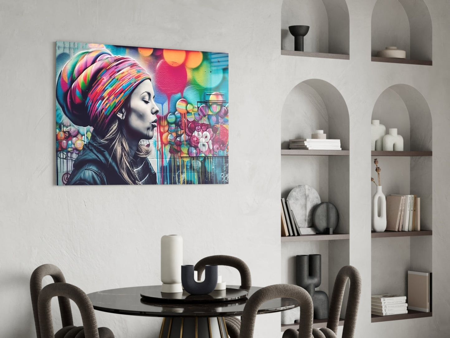 Rainbow Turban Woman Glass Wall Art