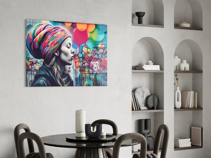 Rainbow Turban Woman Glass Wall Art