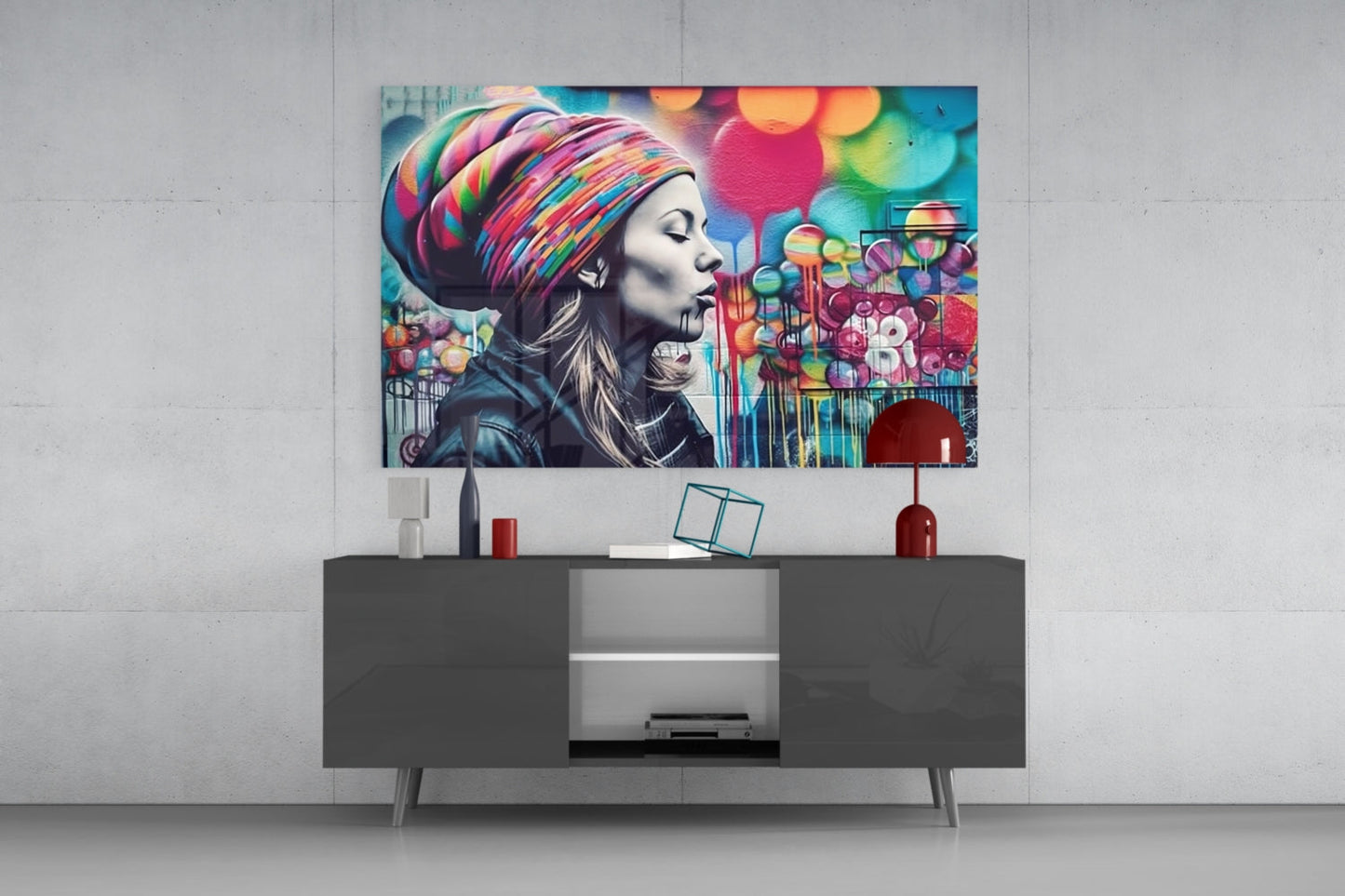 Rainbow Turban Woman Glass Wall Art