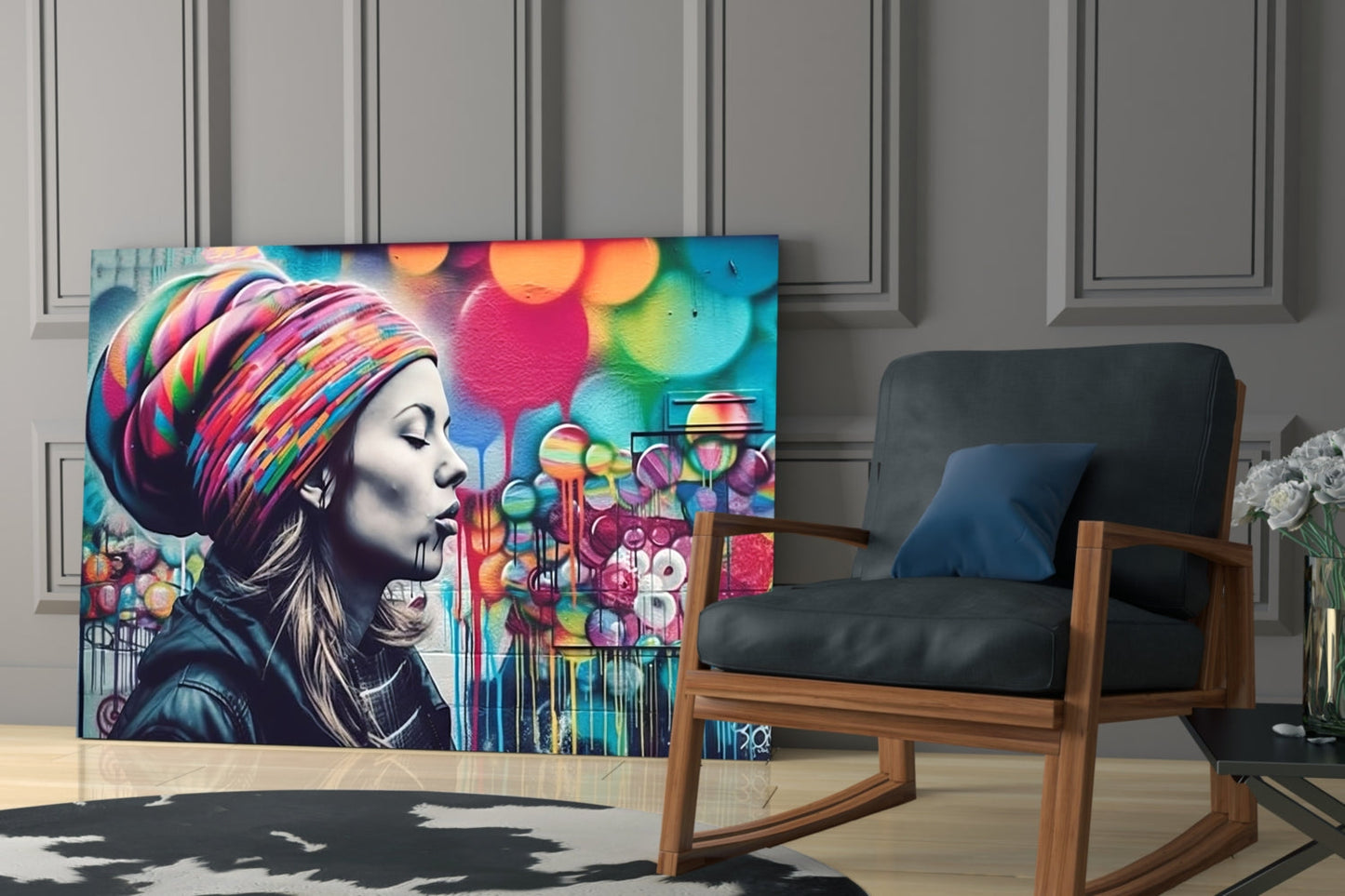 Rainbow Turban Woman Glass Wall Art