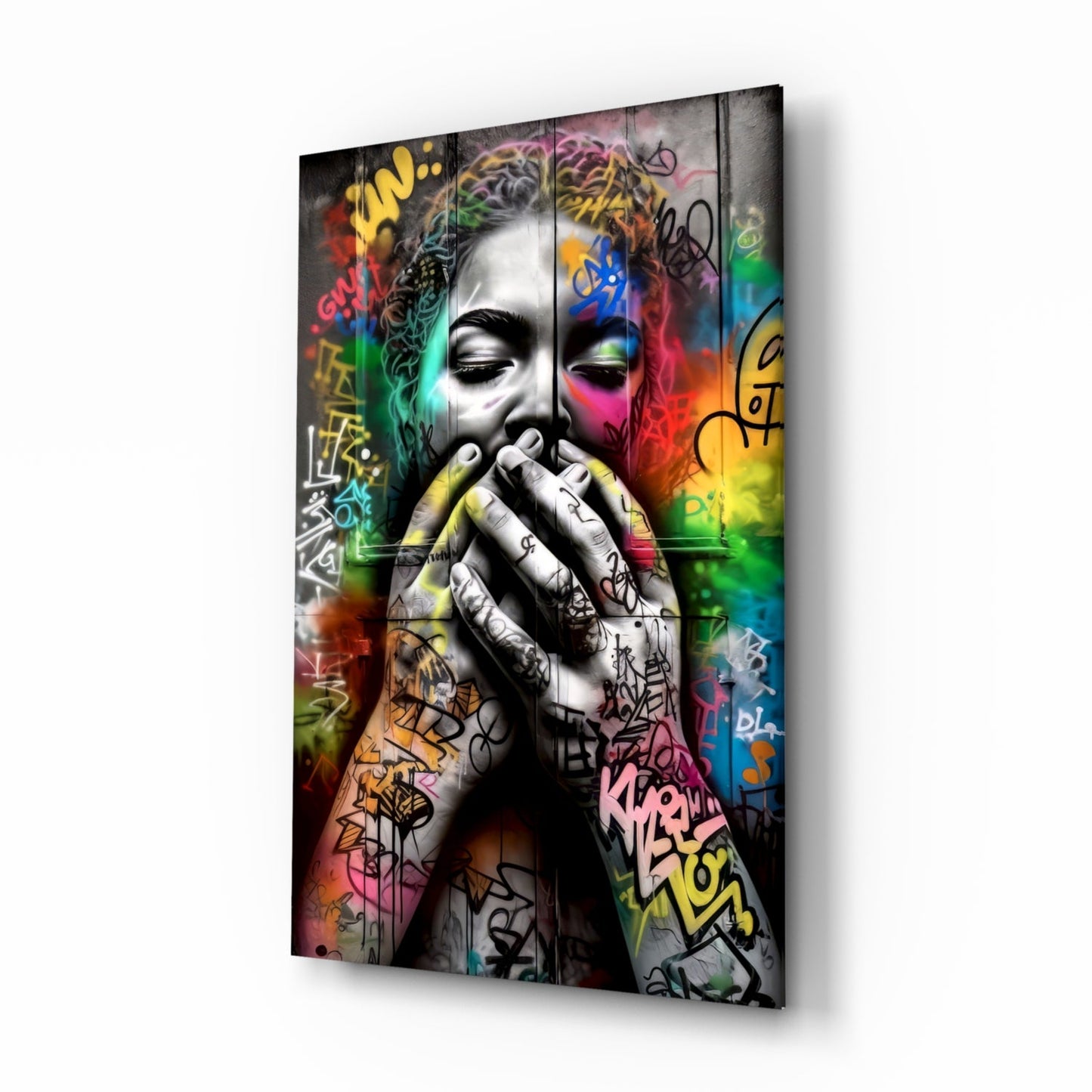 Graffiti muse portrait glass wall art detail