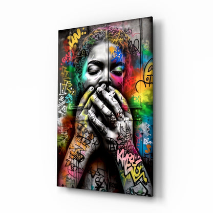 Graffiti muse portrait glass wall art detail