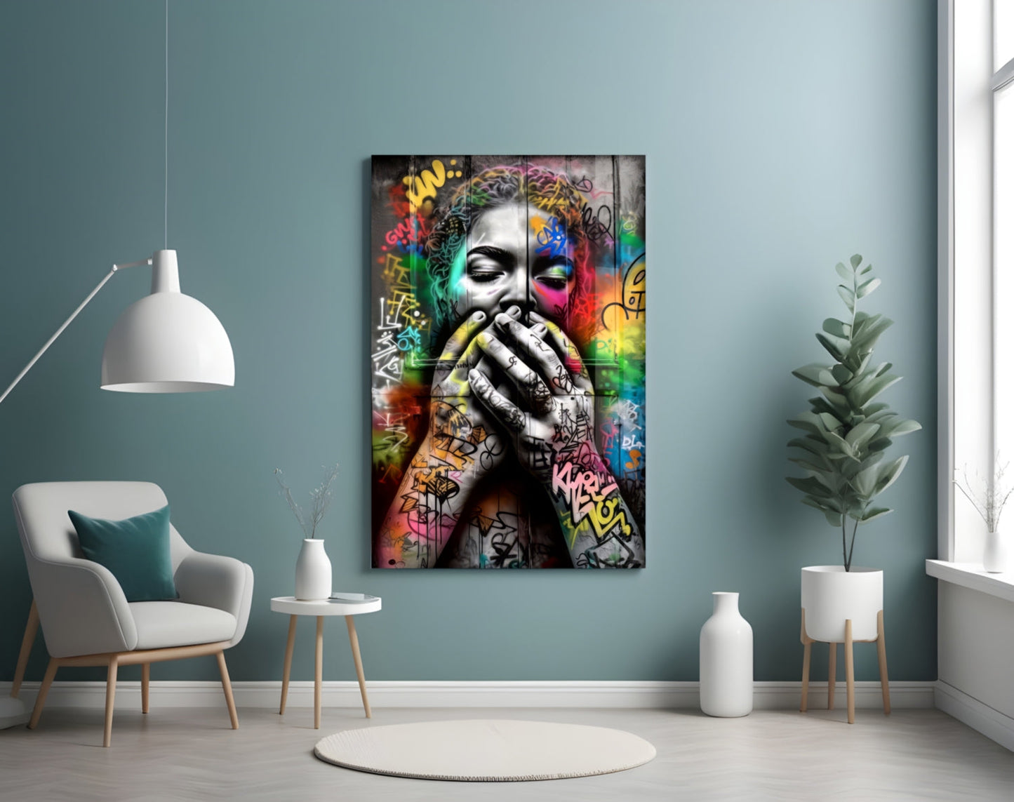 Graffiti Muse Portrait Glass Wall Art