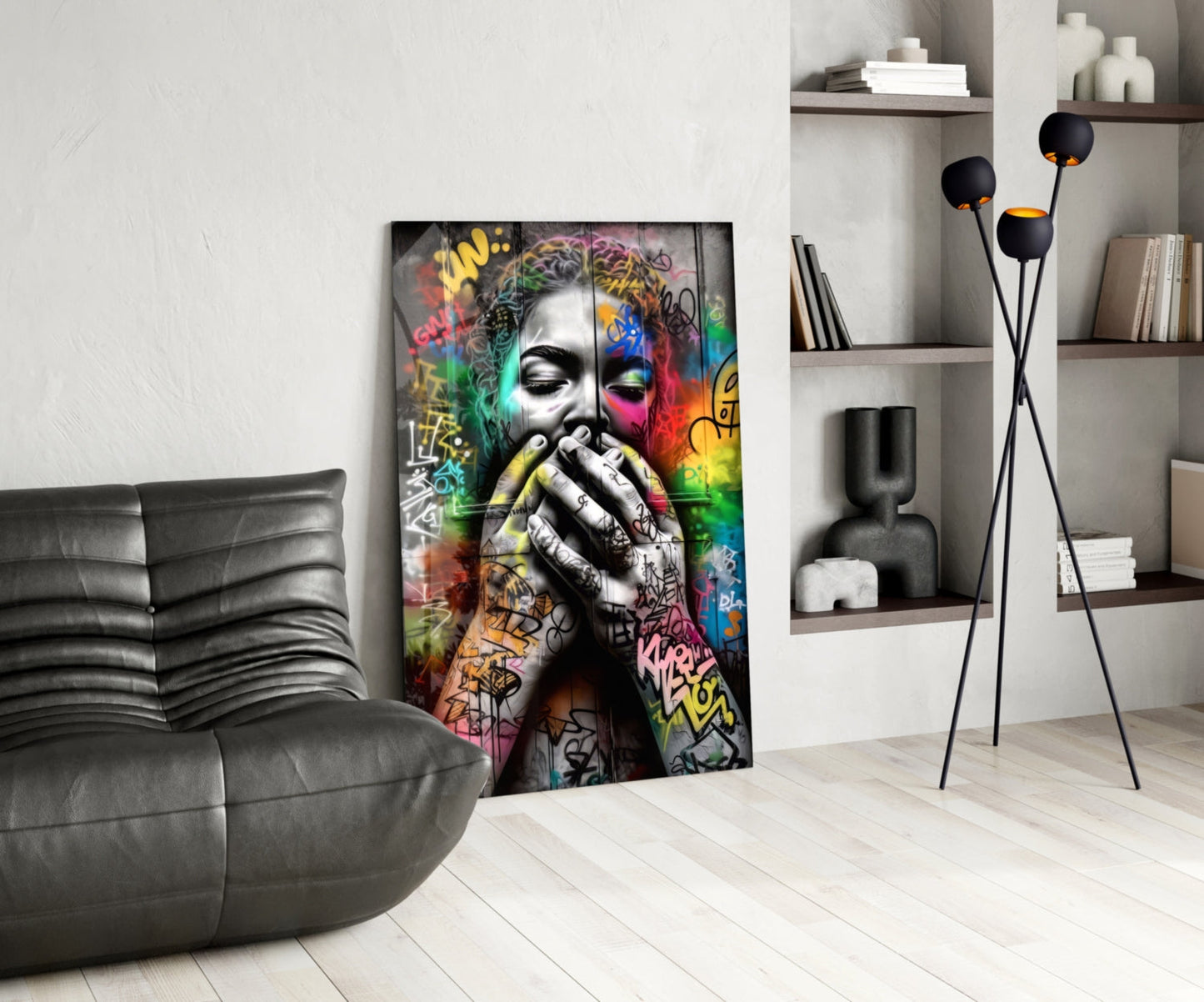 Graffiti Muse Portrait Glass Wall Art
