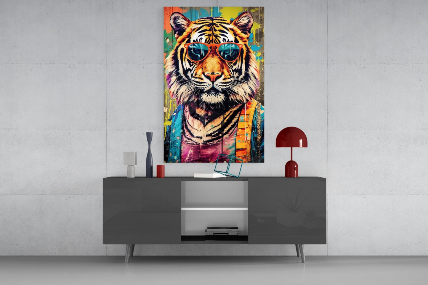 Streetwear Tiger Graffiti Glass Wall Art